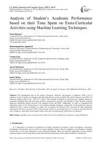 Analysis of Student’s Academic Performance based on their Time Spent on Extra-Curricular Activities using Machine Learning Techniques