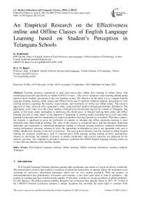 An Empirical Research on the Effectiveness online and Offline Classes of English Language Learning based on Student’s Perception in Telangana Schools