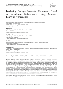 Predicting College Students’ Placements Based on Academic Performance Using Machine Learning Approaches