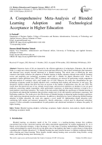 A Comprehensive Meta-Analysis of Blended Learning Adoption and Technological Acceptance in Higher Education