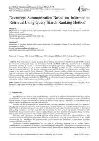 Document Summarization Based on Information Retrieval Using Query Search Ranking Method