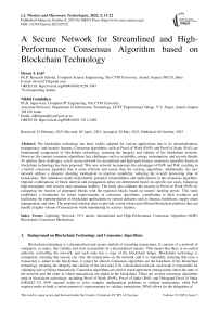 A Secure Network for Streamlined and High-Performance Consensus Algorithm based on Blockchain Technology