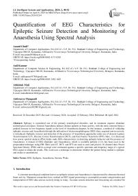 Quantification of EEG Characteristics for Epileptic Seizure Detection and Monitoring of Anaesthesia Using Spectral Analysis