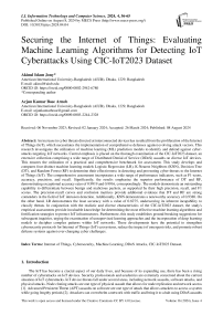 Securing the Internet of Things: Evaluating Machine Learning Algorithms for Detecting IoT Cyberattacks Using CIC-IoT2023 Dataset