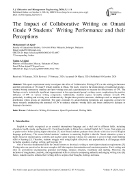 The Impact of Collaborative Writing on Omani Grade 9 Students’ Writing Performance and their Perceptions