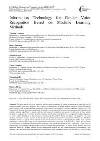 Information Technology for Gender Voice Recognition Based on Machine Learning Methods