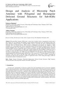 Design and Analysis of Microstrip Patch Antennas with Polygonal and Rectangular Defected Ground Structures for Sub-6GHz Applications