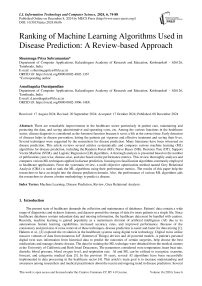 Ranking of Machine Learning Algorithms Used in Disease Prediction: A Review-based Approach