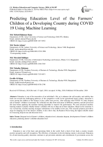 Predicting Education Level of the Farmers‟ Children of a Developing Country during COVID 19 Using Machine Learning