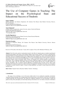 The Use of Computer Games in Teaching: The Impact on the Psychological State and Educational Success of Students
