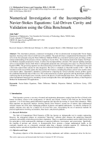 Numerical Investigation of the Incompressible Navier-Stokes Equations: Lid-Driven Cavity and Validation using the Ghia Benchmark