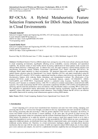 RF-OCSA: A Hybrid Metaheuristic Feature Selection Framework for DDoS Attack Detection in Cloud Environments