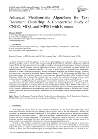 Advanced Metaheuristic Algorithms for Text Document Clustering: A Comparative Study of CNGO, MOA, and MPSO with K-means