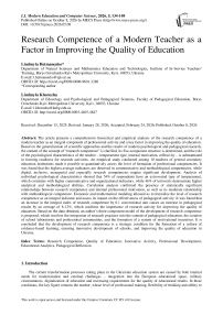 Research Competence of a Modern Teacher as a Factor in Improving the Quality of Education