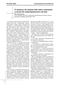 К вопросу об оценке веб-сайта компании в качестве нематериального актива