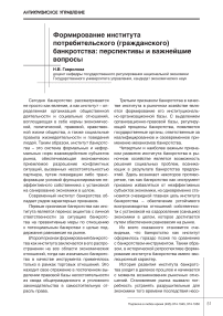 Формирование института потребительского (гражданского) банкротства: перспективы и важнейшие вопросы