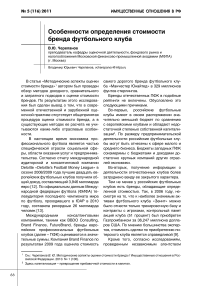 Особенности определения стоимости бренда футбольного клуба