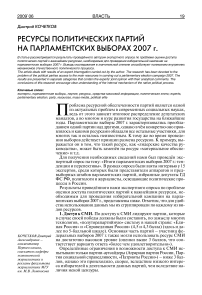 Ресурсы политических партий на парламентских выборах 2007 г