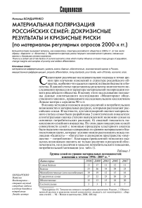 Материальная поляризация российских семей: докризисные результаты и кризисные риски (по материалам регулярных опросов 2000-х гг.)