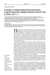 Бизнес и представительная власть в Центральном федеральном округе РФ в 2000-2011 гг