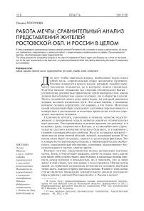 Работа мечты: сравнительный анализ представлений жителей Ростовской обл. и России