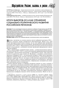 Итоги выборов-2016 как отражение социально-политического развития российских регионов