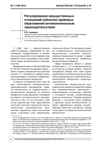 Регулирование имущественных отношений публично-правовых образований антимонопольным законодательством