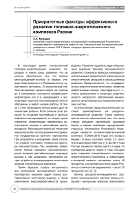 Приоритетные факторы эффективного развития топливно-энергетического комплекса России