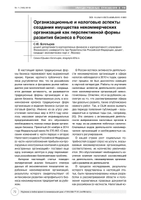 Организационные и налоговые аспекты создания имущества некоммерческих организаций как перспективной формы развития бизнеса в России