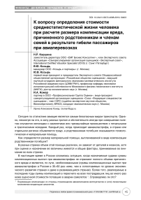 К вопросу определения стоимости среднестатистической жизни человека при расчете размера компенсации вреда, причиненного родственникам и членам семей в результате гибели пассажиров при авиаперевозках