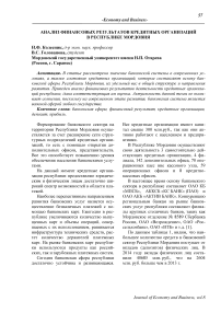 Анализ финансовых результатов кредитных организаций в Республике Мордовия