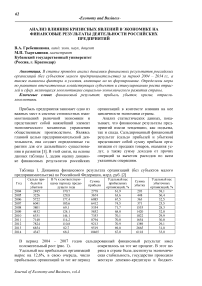 Анализ влияния кризисных явлений в экономике на финансовые результаты деятельности российских предприятий