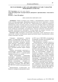 Место функции аудита организации в составе стандартов менеджмента качества