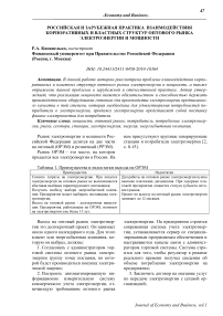 Российская и зарубежная практика взаимодействия корпоративных и властных структур оптового рынка электроэнергии и мощности