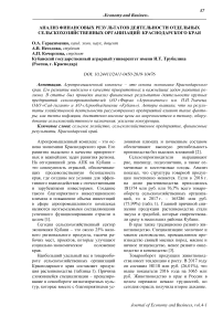 Анализ финансовых результатов деятельности отдельных сельскохозяйственных организаций Краснодарского края