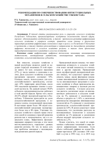 Рекомендации по совершенствованию интистуциольных механизмов в сельском хозяйстве Узбекистана