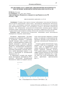 Анализ рынка пассажирских авиаперевозок РФ в контексте обеспечения экономической безопасности отрасли
