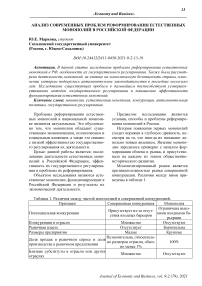 Анализ современных проблем реформирования естественных монополий в Российской Федерации