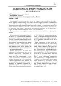 Органолептические и химические показатели чаёв из ферментированных листьев различных растений Липецкой области