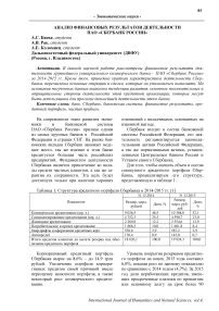 Анализ финансовых результатов деятельности ПАО "Сбербанк России"
