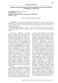 Социально-экономические и правовые проблемы развития агробизнеса в России