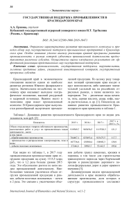 Государственная поддержка промышленности в Краснодарском крае