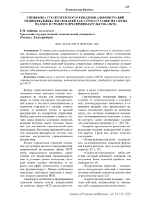 Специфика стратегического поведения администраций муниципальных образований как структур развития сферы малого и среднего предпринимательства (МСП)