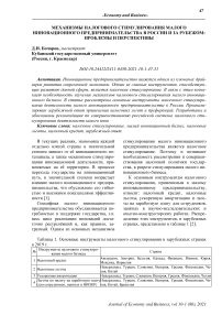 Механизмы налогового стимулирования малого инновационного предпринимательства в России и за рубежом: проблемы и перспективы