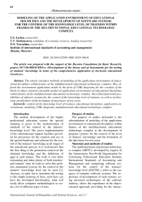 Моdeling of the application environment of educational disciplines and the development of software systems for the control of the knowledge level of trainees within frames of the multifunctional educational technologic complex