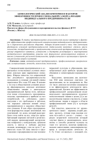 Акмеологический анализ критериев и факторов эффективности профессиональной самореализации индивидуального предпринимателя