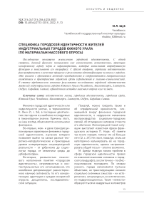 Специфика городской идентичности жителей индустриальных городов Южного Урала (по материалам массового опроса)