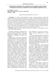 Совершенствование механизмов управления социальным развитием региона на примере Республики Башкортостан