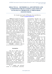 Didactical-methodical assumptions and conditions for successful solution of ecological problems at preschool institutions