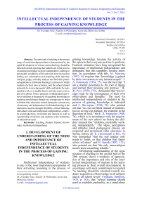 Intellectual independence of students in the process of gaining knowledge